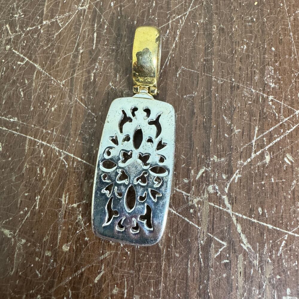 Premier Designs Gold and Silver Tone Cut Out Rectangular Necklace Pendant Charm‎
